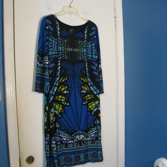 Ronni Nicole Dress Size 10 Gorgeous Midi Blue Black Sheath Fully Lined - Picture 5 of 6